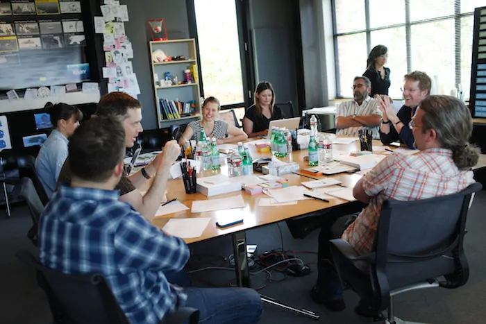 Director Andrew Stanton during a "Finding Dory" story review with Axel Geddes, Angus Maclane, Victoria Strouse, Bob Peterson and Max Brace