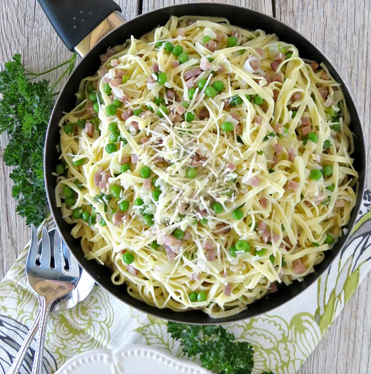 This Linguine with Pancetta and Peas is perfect for spring! It's fresh, savory, and satisfying all at the same time!