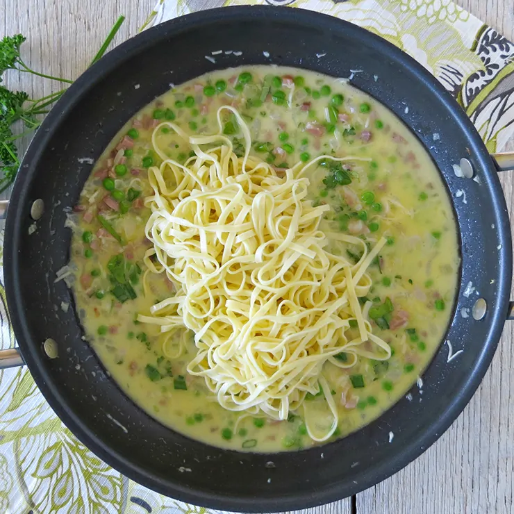 This Linguine with Pancetta and Peas is perfect for spring! It's fresh, savory, and satisfying all at the same time!