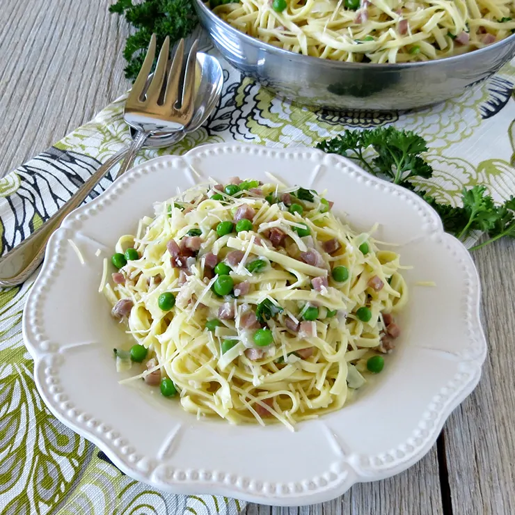 This Linguine with Pancetta and Peas is perfect for spring! It's fresh, savory, and satisfying all at the same time!