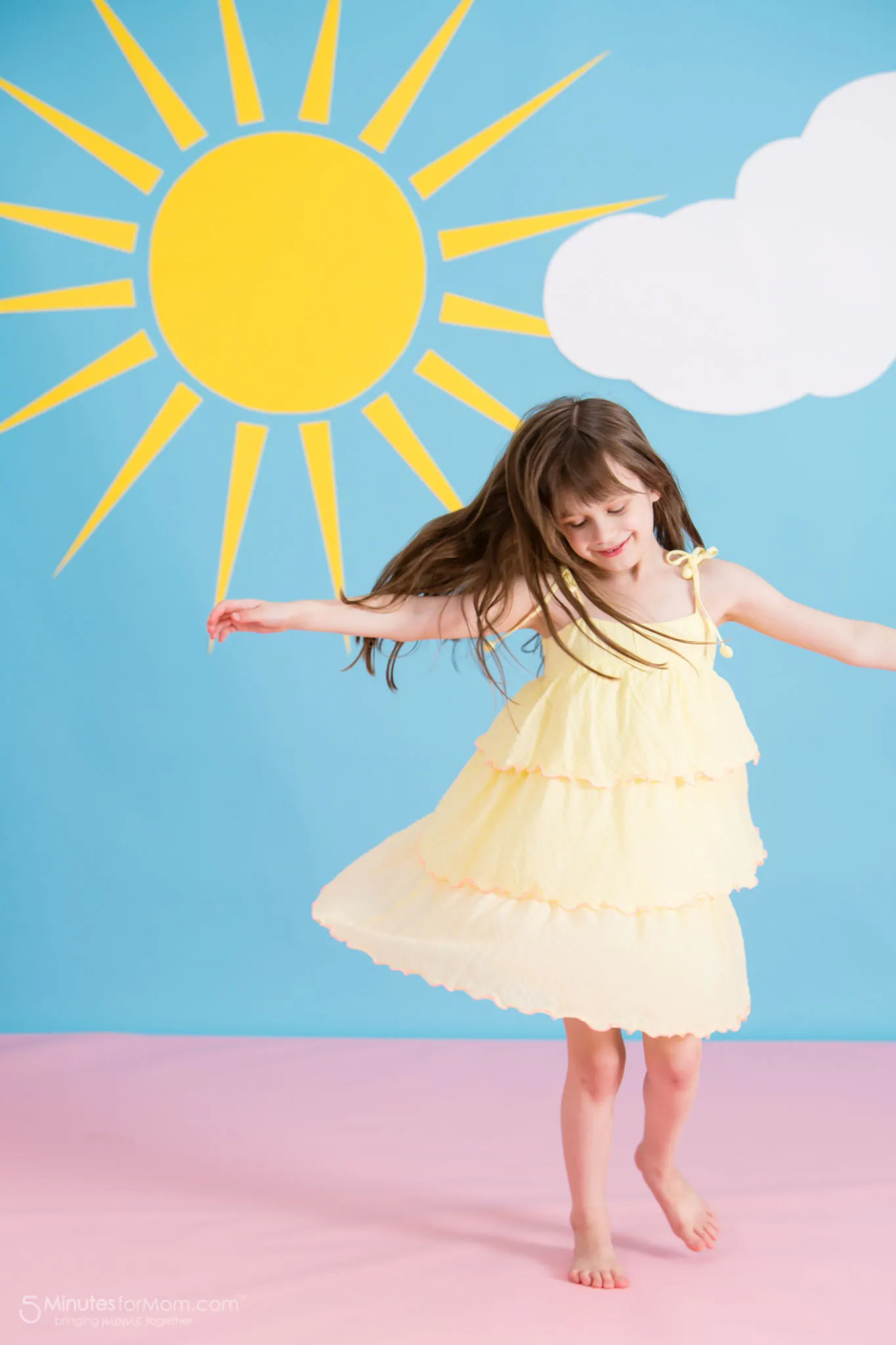 Sunuva Girls Yellow With Pink Frill Dress