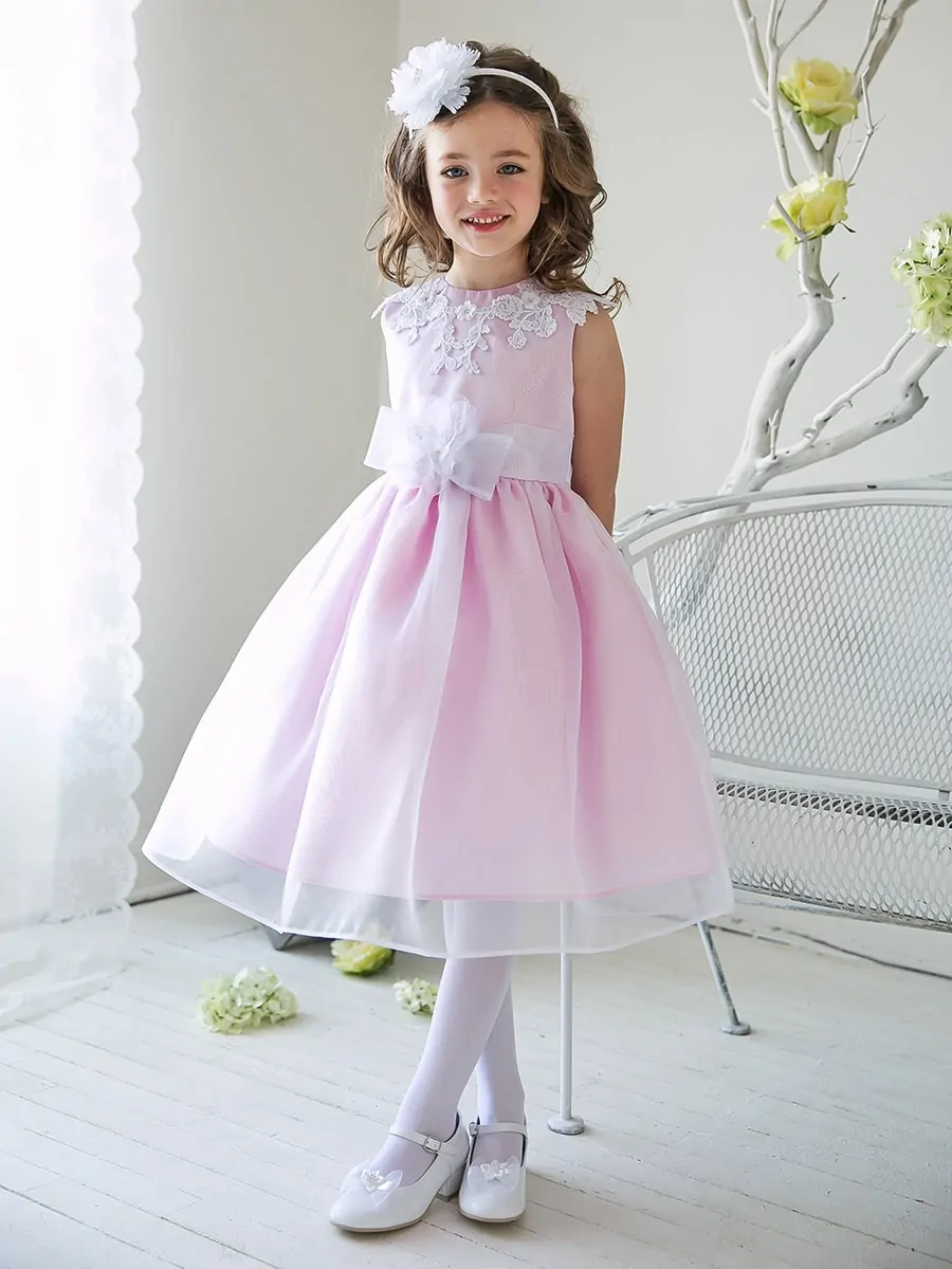 Pink Girls Organza Dress with Lace Bodice