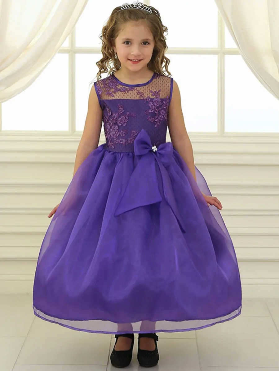 Purple Lace Flower Bodice Dress with Ribbon