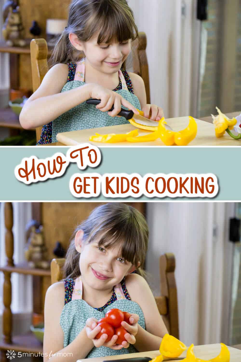 Young girl cooking - Text on image says How to Get Kids Cooking