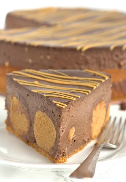 Chocolate Peanut Butter Ball Cheesecake from Cookie Dough and Oven Mitt