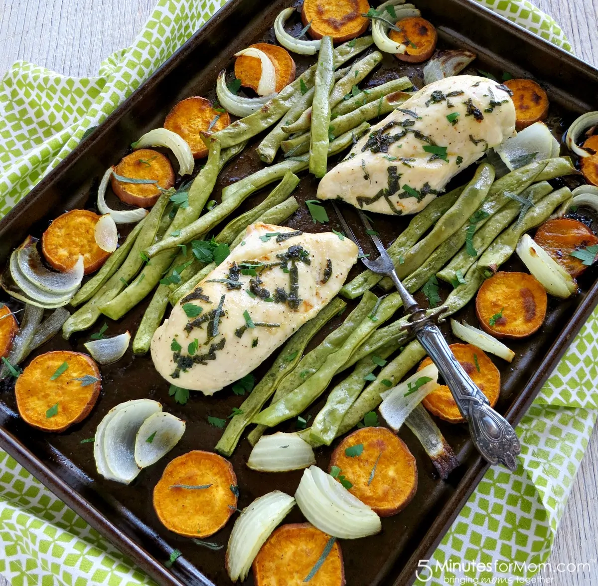 Sheet-Pan Dinner with Sweet Potatoes and Sage