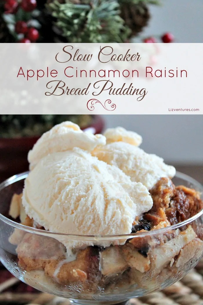 Slow-cooker apple cinnamon raisin bread pudding