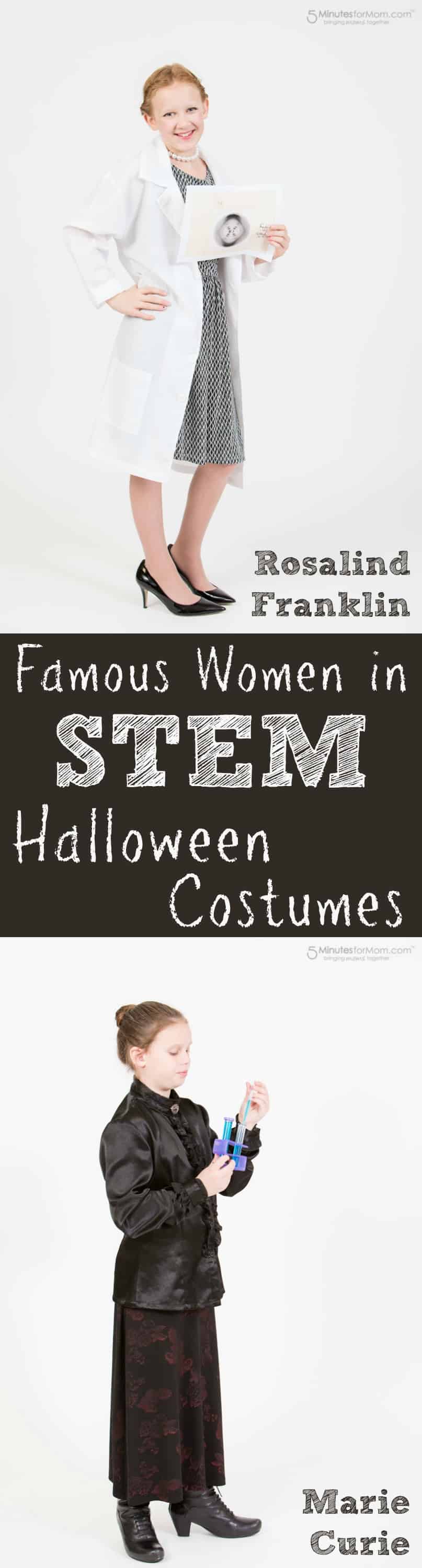 Famous women in STEM Halloween costumes - Rosalind Franklin and Marie Curie