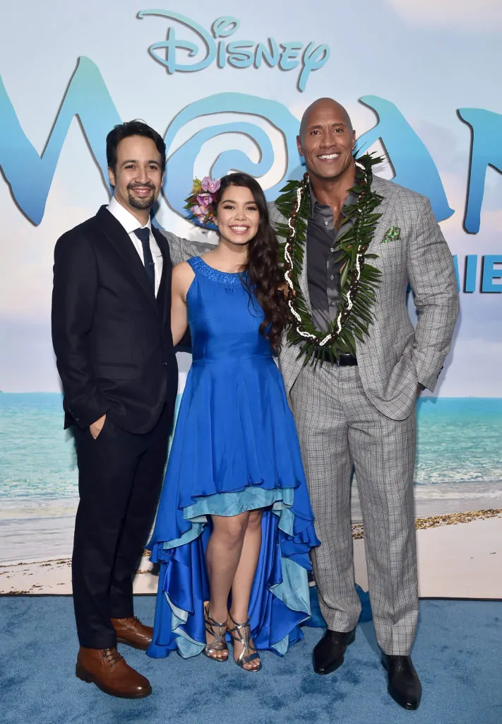 Auli'i Cravalho; Dwayne Johnson; Lin-Manuel Miranda at the World Premiere of Disney's "MOANA"