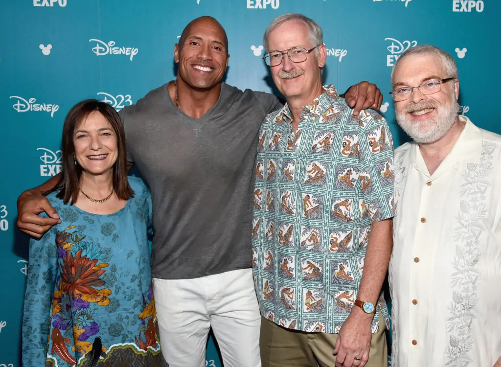 Osnat Shurer, Dwayne Johnson, John Musker, Ron Clements of Disney's Moana - Photo by Alberto E. Rodriguez/Getty Images for Disney)