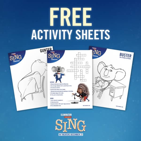 SING Movie Printable Activity Sheets