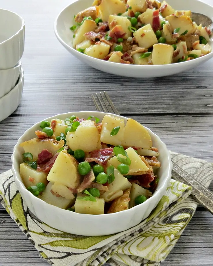 Baked Potato Salad with Peas and Bacon