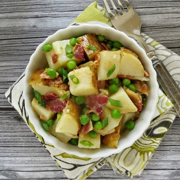 Baked Potato Salad with Peas and Bacon Recipe