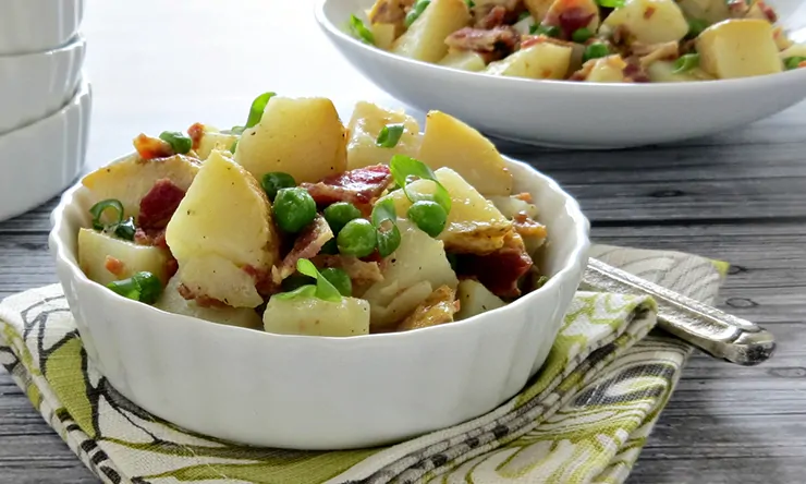 Baked Potato Salad with Peas and Bacon