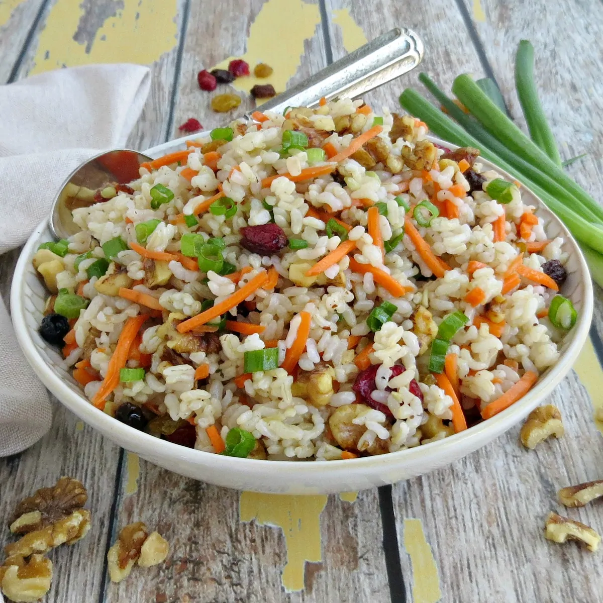Sweet and Savory Rice Salad with Cranberries Walnuts