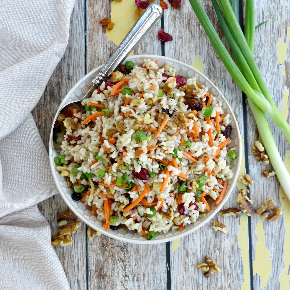 Sweet and Savory Rice Salad with Cranberries Walnuts