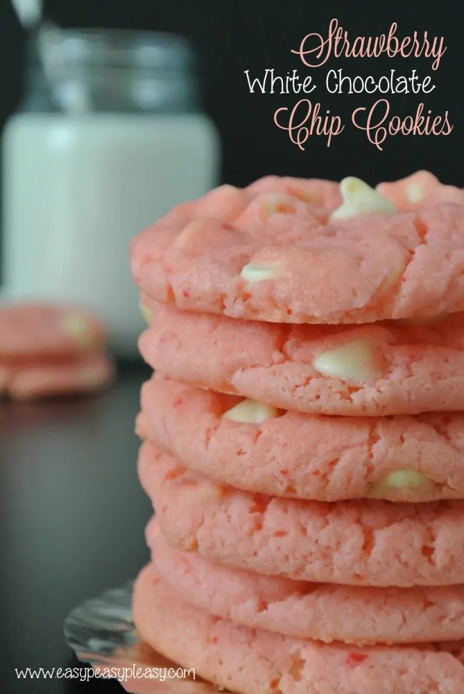 Strawberry White Chocolate Chip Cookies from Easy Peasy Pleasy
