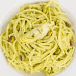Gluten Free Spaghetti Artichoke and Pistachio Pesto Recipe