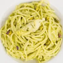 Gluten Free Spaghetti Artichoke and Pistachio Pesto Recipe