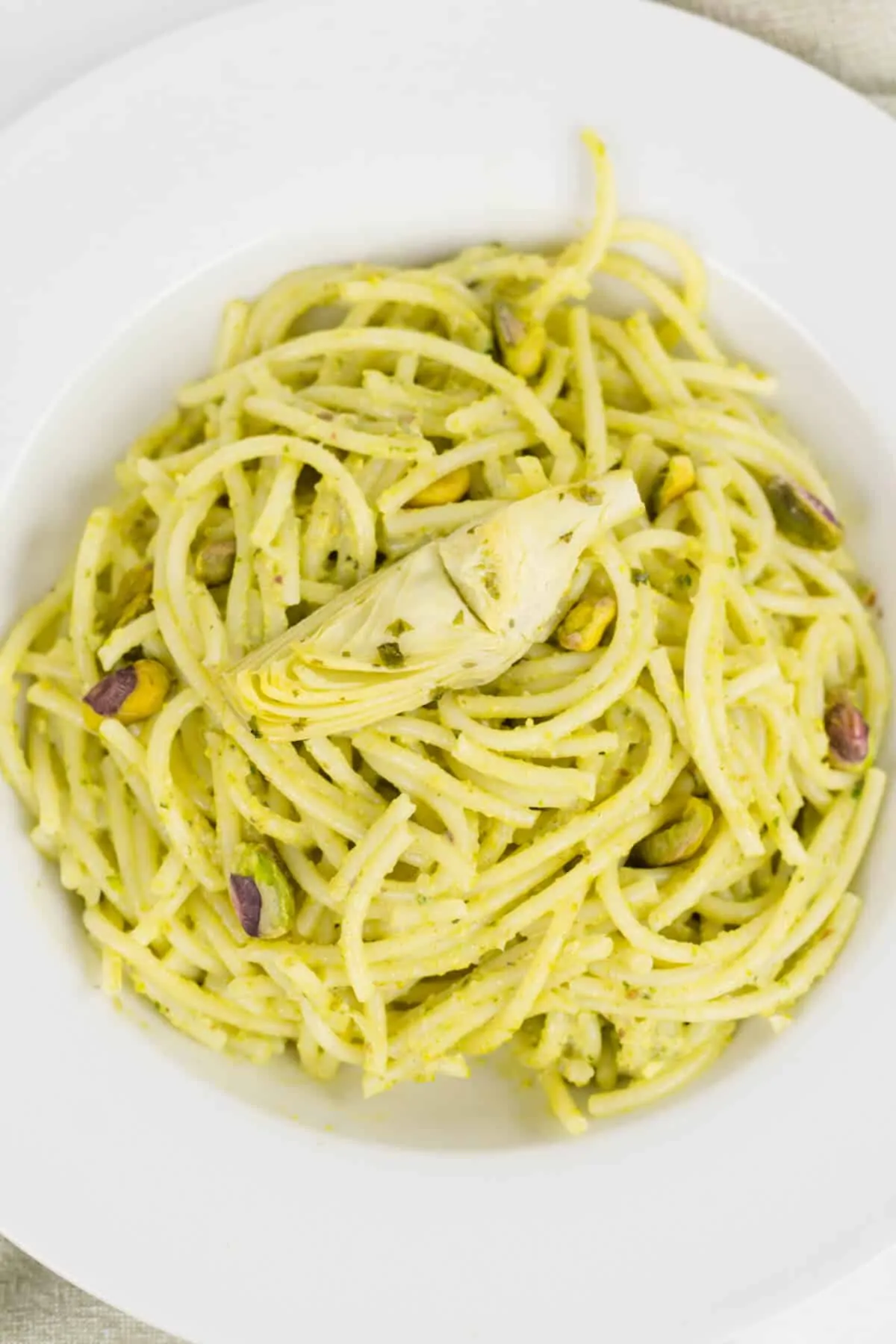 Gluten Free Spaghetti Artichoke and Pistachio Pesto Recipe