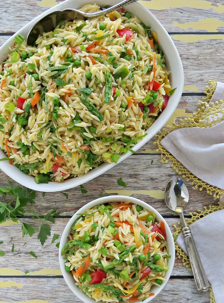 Serving Pasta Salad with Lemon Vinaigrette