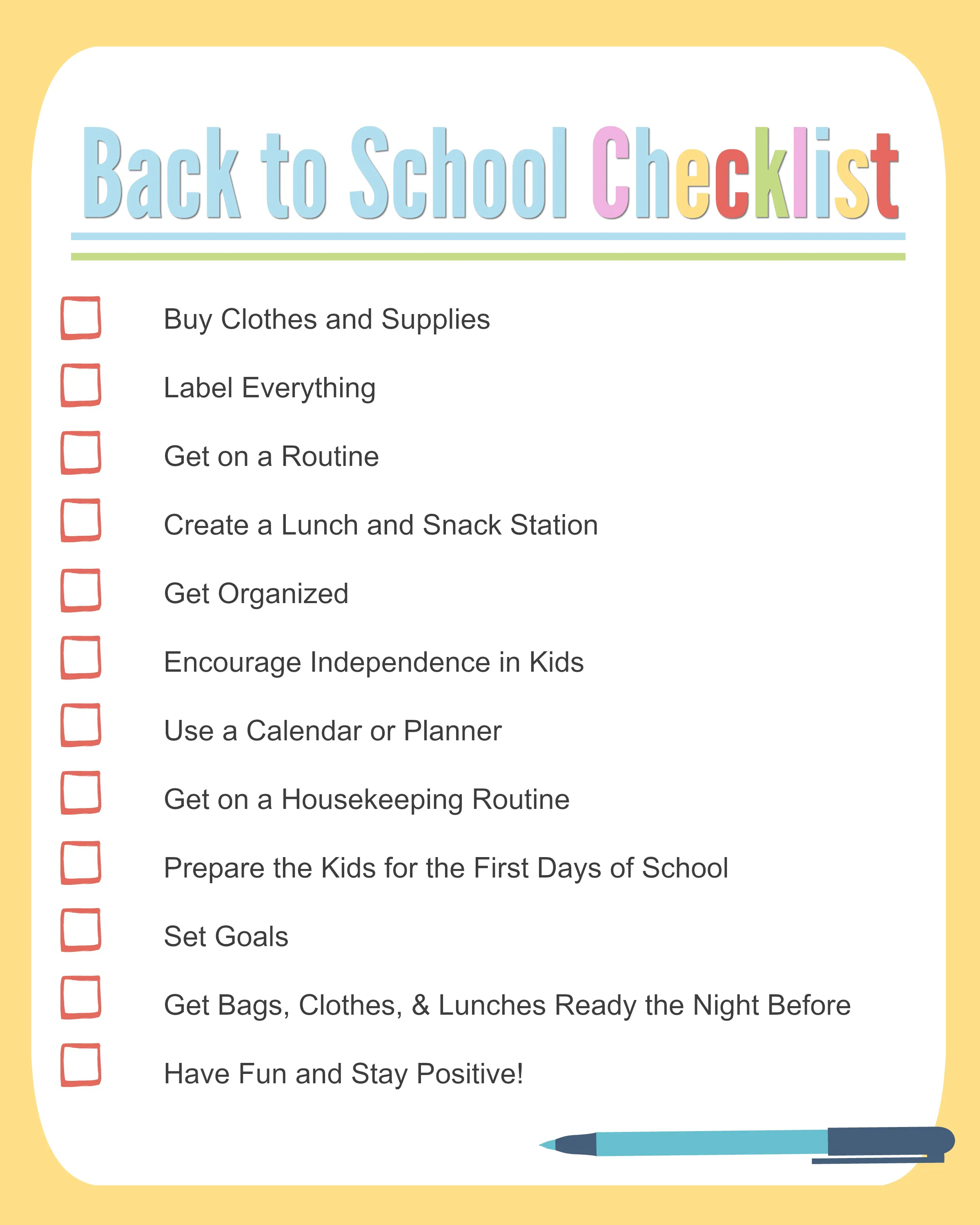 Back to School Checklist