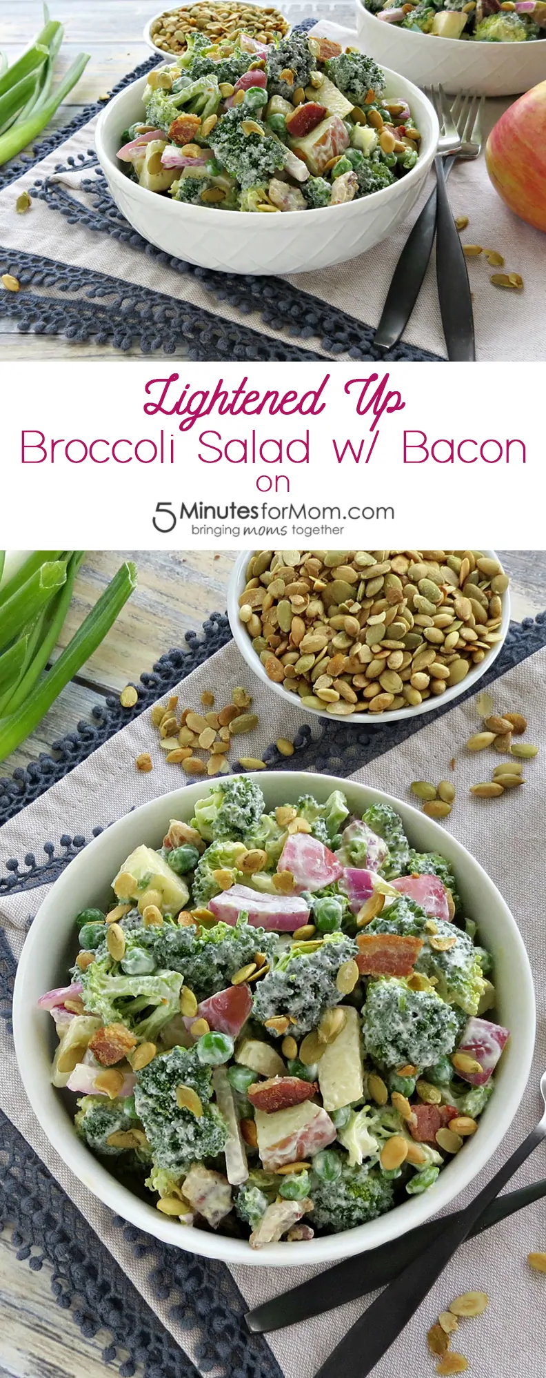 Lightened Up Broccoli Salad with Bacon. Broccoli salad is perfect any time of year. It's a great side dish or even a meal in itself!