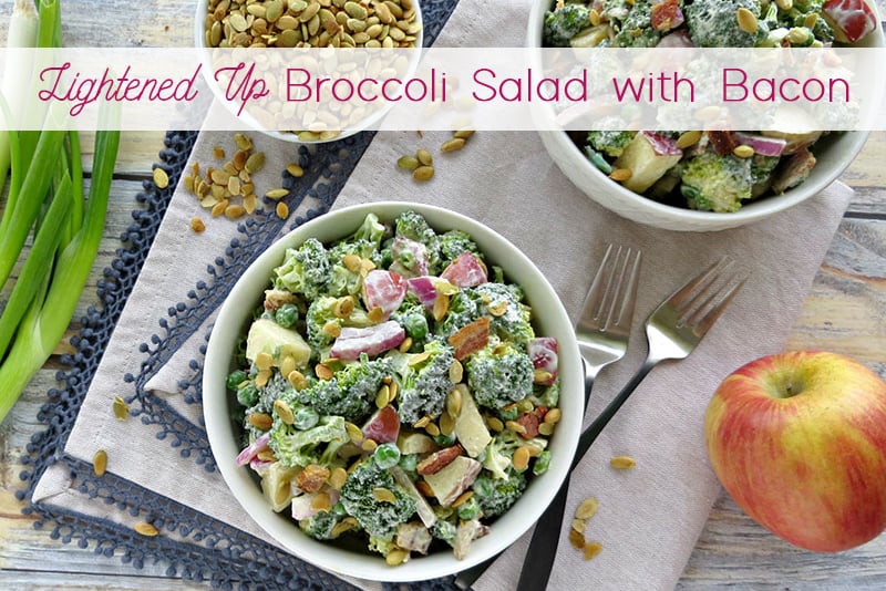 Lightened Up Broccoli Salad with Bacon. Broccoli salad is perfect any time of year. It's a great side dish or even a meal in itself!