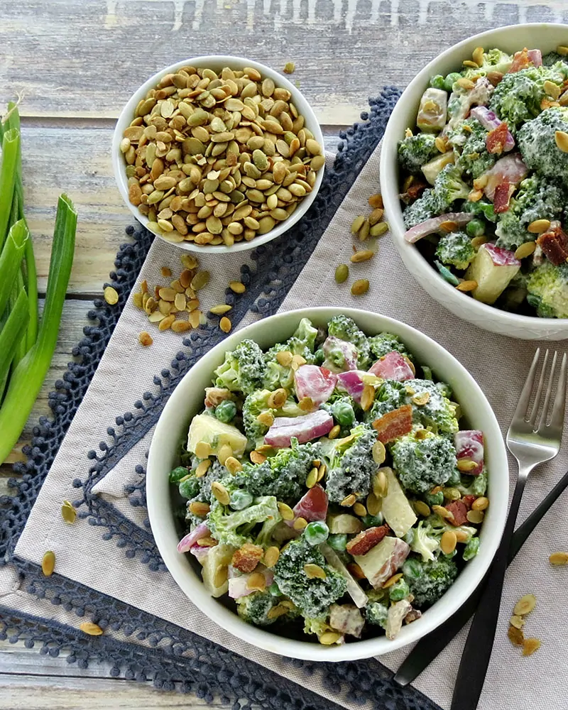 Lightened Up Broccoli Salad with Bacon. Broccoli salad is perfect any time of year. It's a great side dish or even a meal in itself!