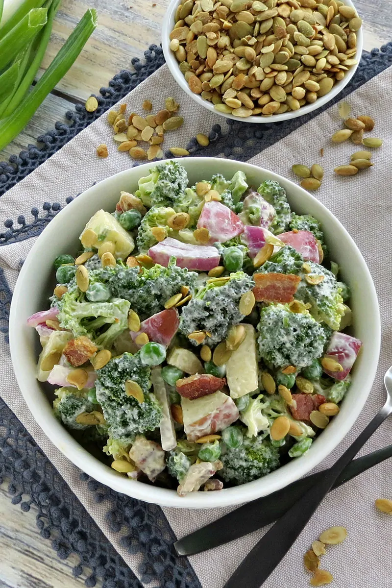 Lightened Up Broccoli Salad with Bacon. Broccoli salad is perfect any time of year. It's a great side dish or even a meal in itself!