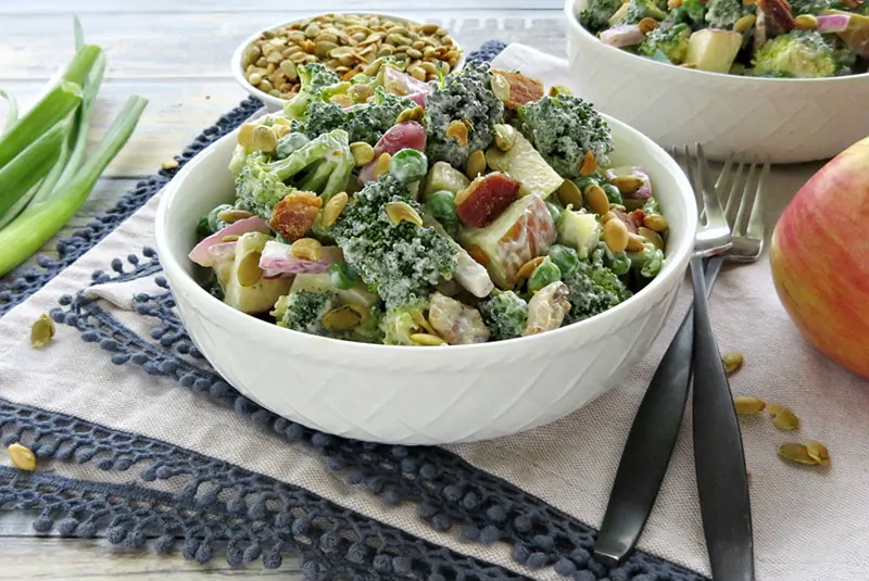 Lightened Up Broccoli Salad with Bacon. Broccoli salad is perfect any time of year. It's a great side dish or even a meal in itself!