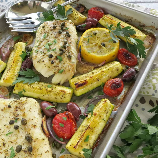 Mediterranean Cod Sheet Pan Dinner Recipe