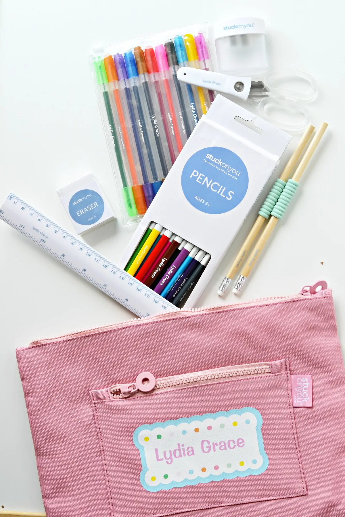 Personalized school supplies from Stuck on You