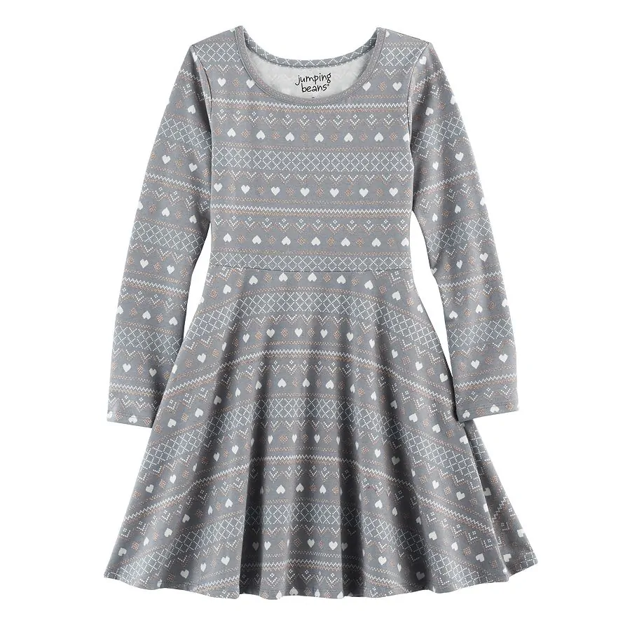 Girls 4-10 Jumping Beans Long-Sleeved Print Skater Dress