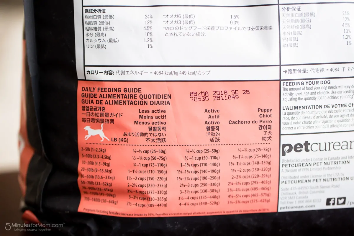 Petcurean Nutrition Label