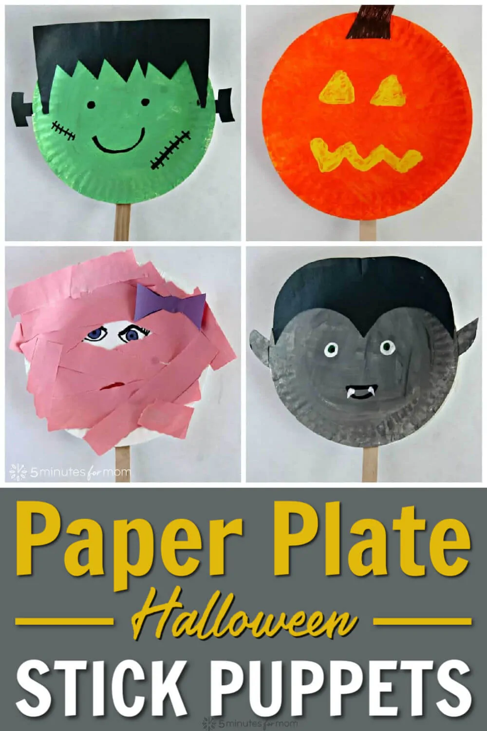 Halloween Paper Plate Stick Puppets