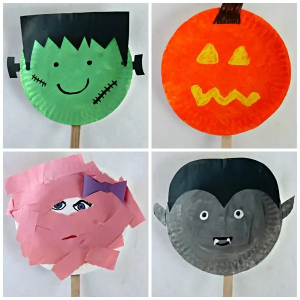 Paper Plate Halloween Stick Puppets – Easy Halloween Craft For Kids