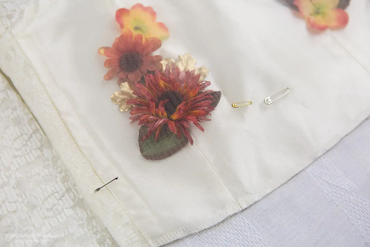 Close up of the flowers in the dress