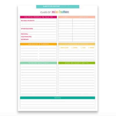 Substitute Teacher Notepad