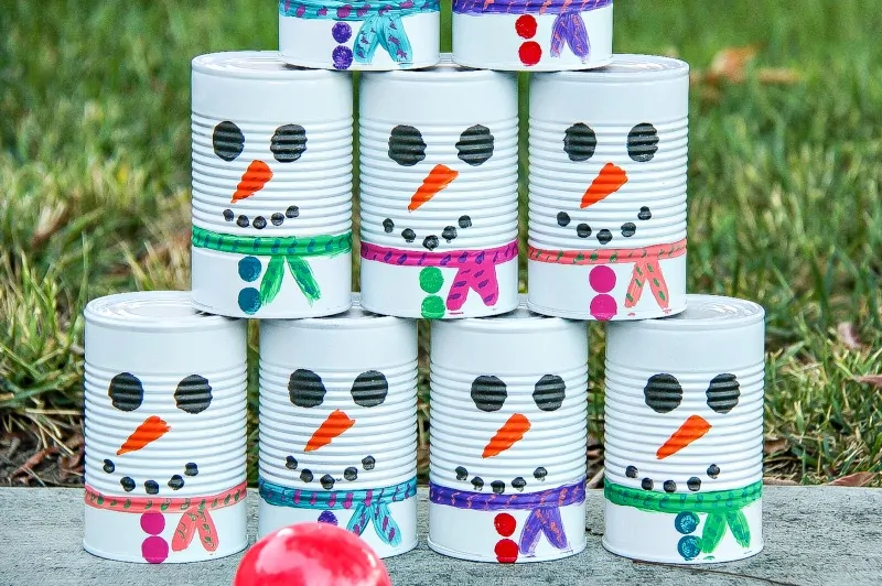 DIY Snowman Tin Can Toss Game