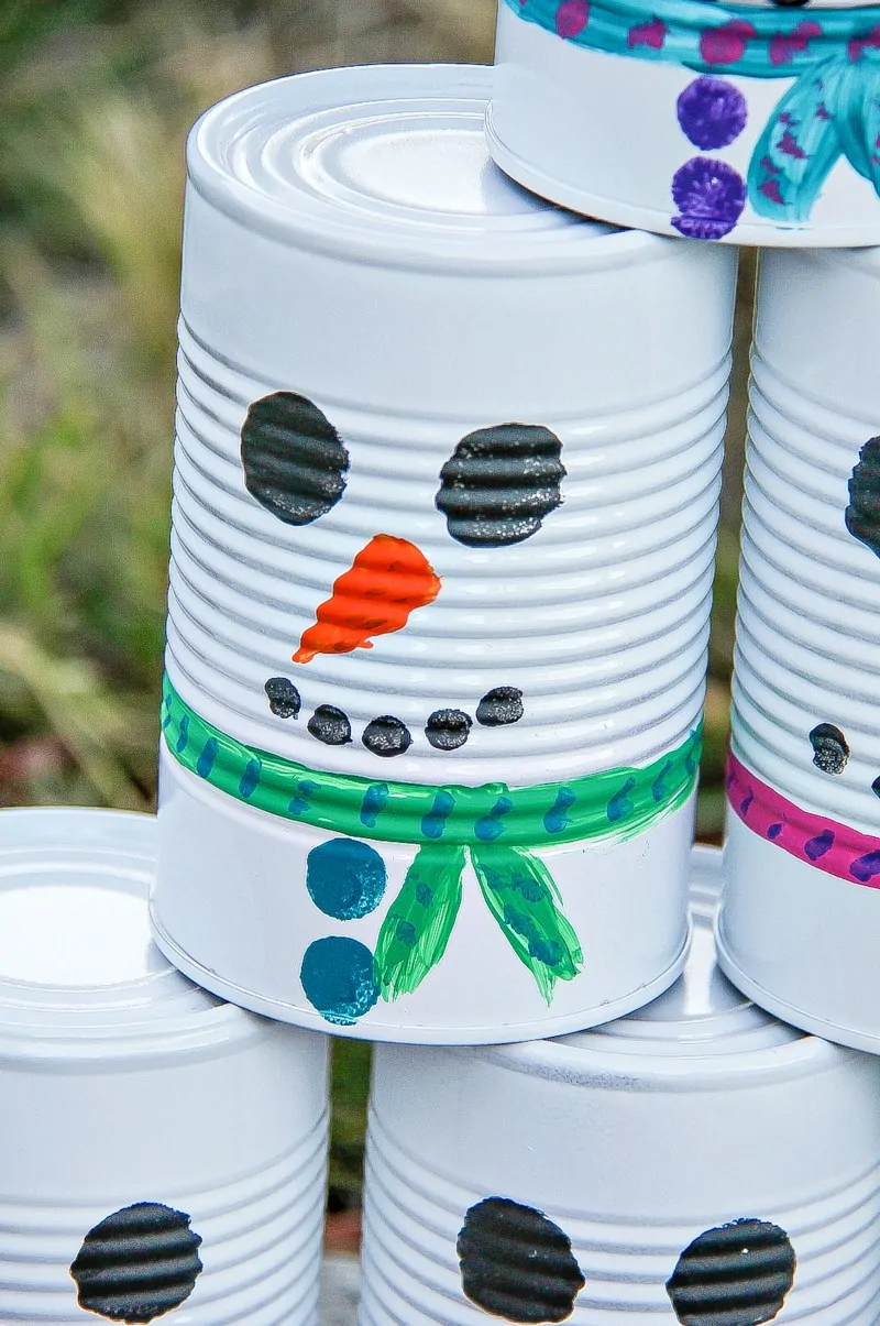 How to make a snowman tin can toss game