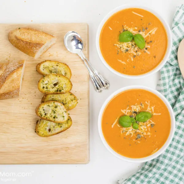 Easy Fresh Tomato Soup Recipe with Parmesan Baguette