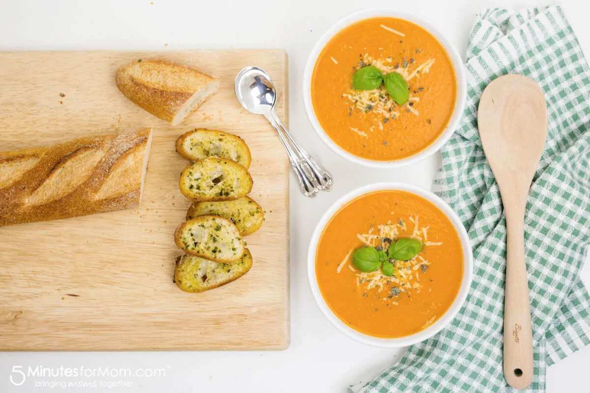 Easy Tomato Soup and Parmesan Baguette