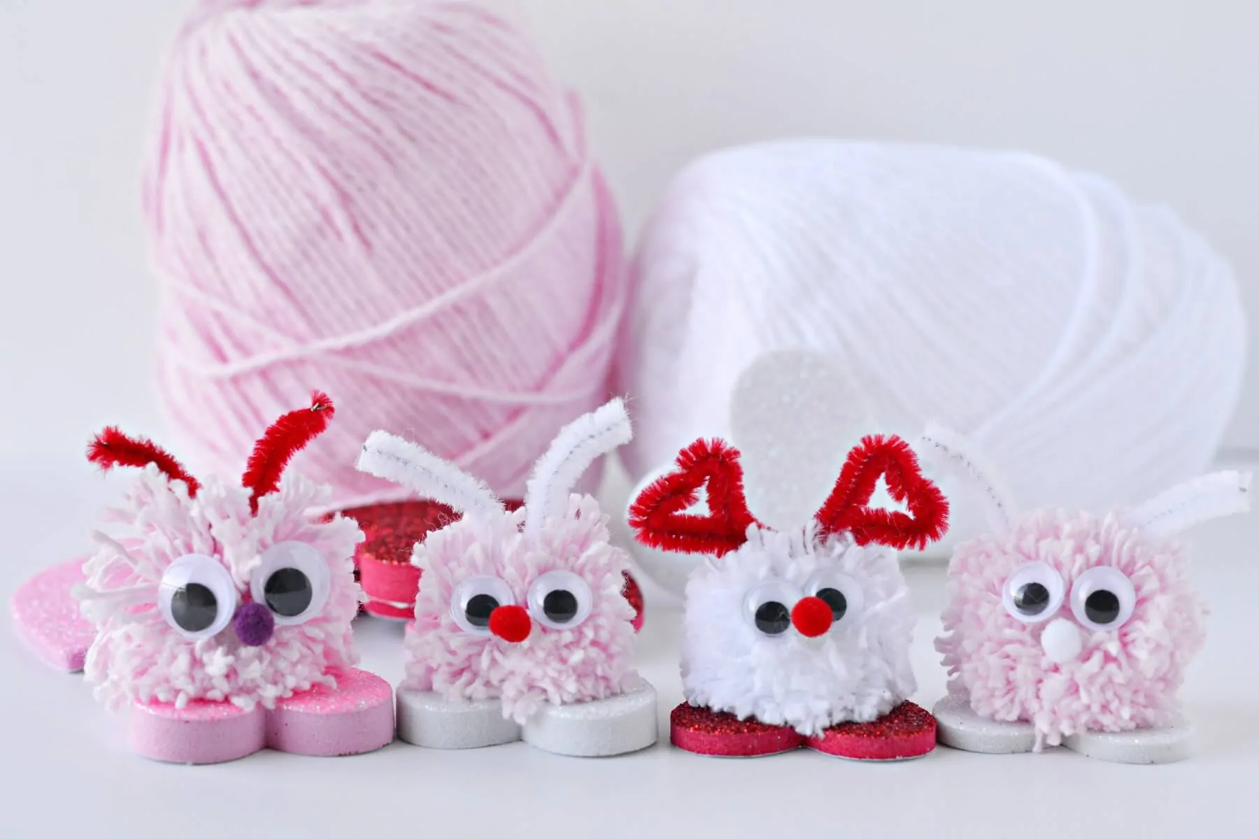 cute pom pom bugs for valentine's day