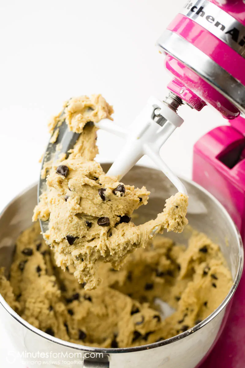 Mixing chocolate chip cookie dough