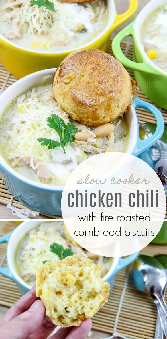 Slow Cooker Chicken Chili With Fire Roasted Cornbread Biscuits