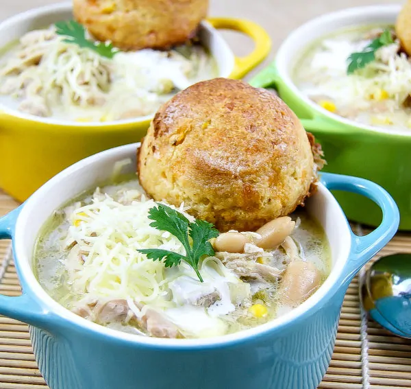 Slow Cooker Chicken Chili With Fire Roasted Cornbread Biscuits