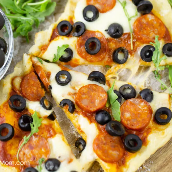 Grilled Pizza with Hojiblanca Olives from Spain and Spanish Chorizo Sausage