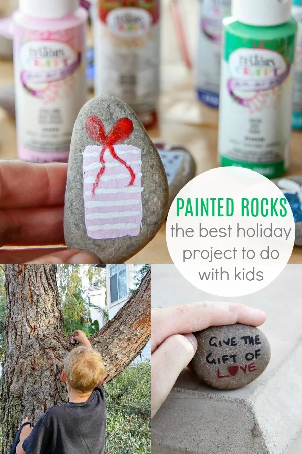 Looking for an easy holiday craft? See how to paint rocks with holiday pictures and inspirational messages to hide around your neighborhood. Sponsored by Testors. #paintedrocks #paintedrockideas