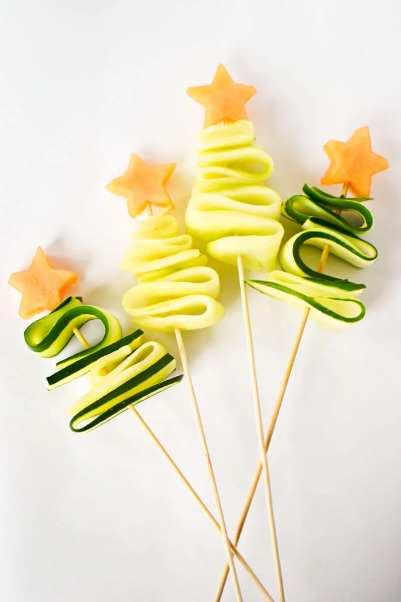 Healthy Christmas Snacks for Kids - cucumber trees with star toppers